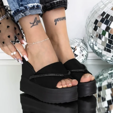 Papuci Dama cu Platforma 3AW317 Negru » Reina.Ro