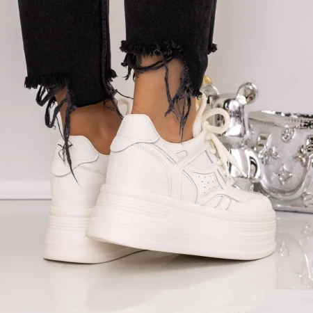 Pantofi Sport Dama cu Platforma 717-8 Alb | Mei » Reina.Ro