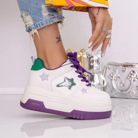 Pantofi Sport Dama cu Platforma 7788-16 Bej-Mov | Mei » Reina.Ro