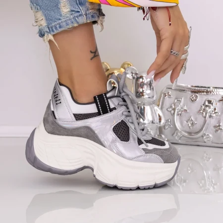 Pantofi Sport Dama cu Platforma 9157-2 Negru-Argintiu | Mei » Reina.Ro