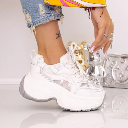 Pantofi Sport Dama cu Platforma 9157-15 Alb | Mei » Reina.Ro
