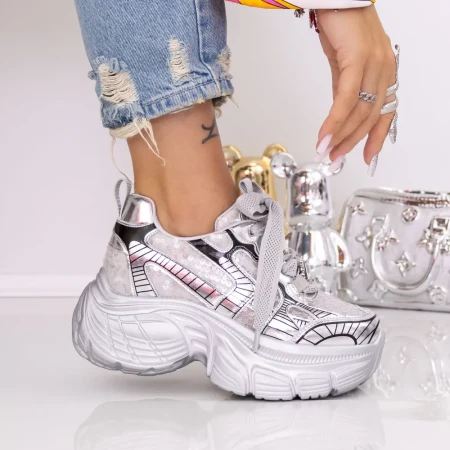 Pantofi Sport Dama cu Platforma 9157-16 Argintiu | Mei » Reina.Ro