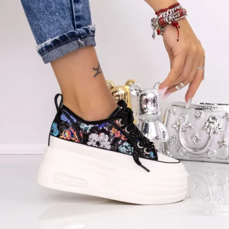 Pantofi Sport Dama cu Platforma 2066-1 Negru | Mei » Reina.Ro