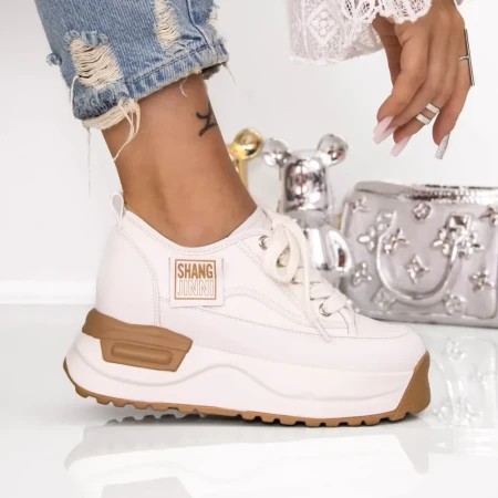 Pantofi Sport Dama cu Platforma 882-1 Alb | Mei » Reina.Ro