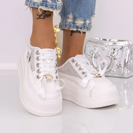 Pantofi Sport Dama cu Platforma 3359-5 Alb | Mei » Reina.Ro