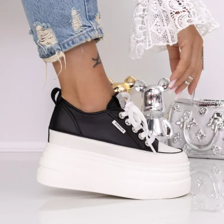 Pantofi Sport Dama cu Platforma 313-1 Negru | Mei » Reina.Ro