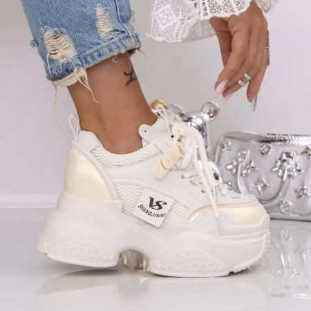 Pantofi Sport Dama cu Platforma 6168-2 Bej | Mei » Reina.Ro