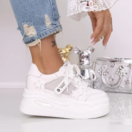 Pantofi Sport Dama cu Platforma 995-19 Alb | Mei » Reina.Ro