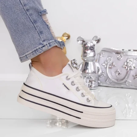 Pantofi Sport Dama cu Platforma 3AL61 Alb | Mei » Reina.Ro