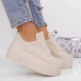 Pantofi Sport Dama cu Platforma 3AL28 Bej | Mei » Reina.Ro
