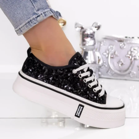 Pantofi Sport Dama cu Platforma 3AL18 Negru | Mei » Reina.Ro