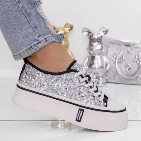 Pantofi Sport Dama cu Platforma 3AL18 Argintiu | Mei » Reina.Ro