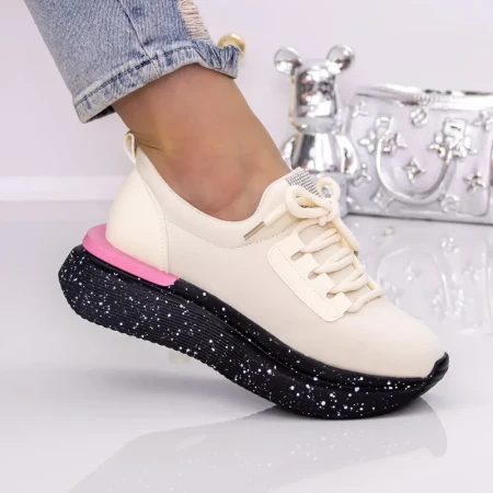Pantofi Sport Dama cu Platforma 3AL21 Bej | Mei » Reina.Ro