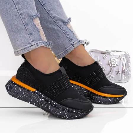 Pantofi Sport Dama cu Platforma 3AL22 Negru-Portocaliu |... » Reina.Ro