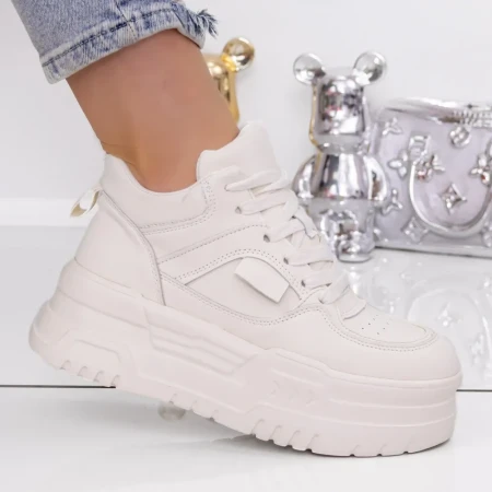 Pantofi Sport Dama cu Platforma 3AL12 Bej | Mei » Reina.Ro