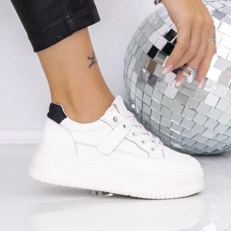 Pantofi Sport Dama cu Platforma T8A675-8 Alb-Negru | Mei » Reina.Ro