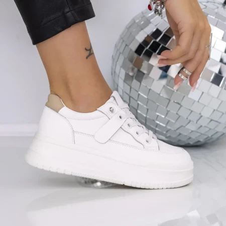 Pantofi Sport Dama cu Platforma T8A675-8 Alb-Bej | Mei » Reina.Ro