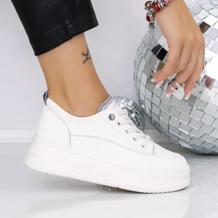 Pantofi Sport Dama cu Platforma T8A675-12 Alb | Mei » Reina.Ro