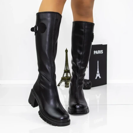 Cizme Dama cu Toc gros 3AL58 Negru | Mei » Reina.Ro