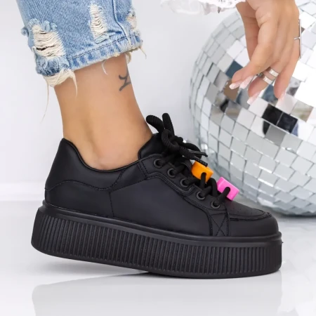 Pantofi Sport Dama cu Platforma 3FLM9 Negru | Mei » Reina.Ro