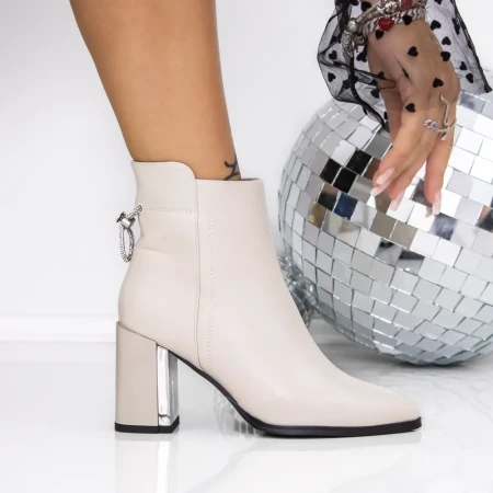 Botine Dama cu Toc gros 3AD7 Bej | Mei » Reina.Ro
