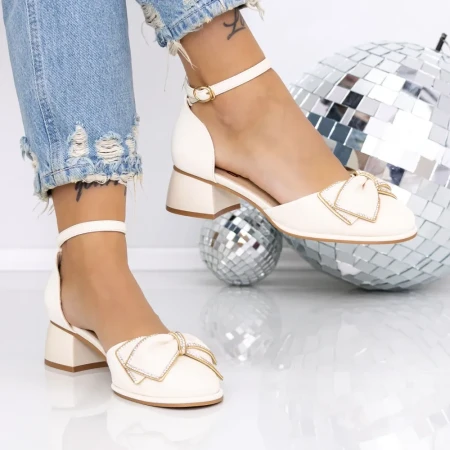 Pantofi cu Toc Gros Z58028-1 Bej | Mei » Reina.Ro