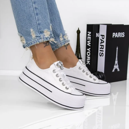 Pantofi Sport Dama cu Platforma L906-1 Alb | Mei » Reina.Ro