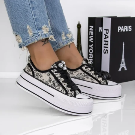 Pantofi Sport Dama cu Platforma L906-1 Negru-Bej | Mei » Reina.Ro