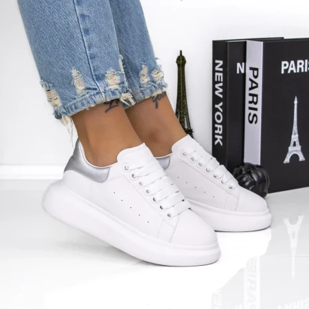 Sneakers Dama 617X Alb-Argintiu | Mei » Reina.Ro