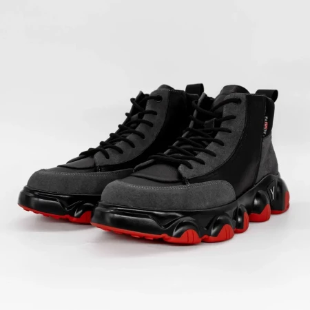 Ghete Barbati din piele naturala 9666 Negru-Gri | Advancer » Reina.Ro