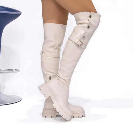 Cizme Dama cu Toc gros 3AL60 Bej | Mei » Reina.Ro