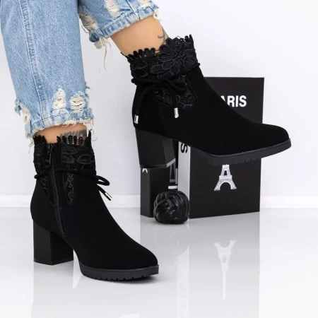 Botine Dama cu Toc gros 3AH18 Negru | Mei » Reina.Ro