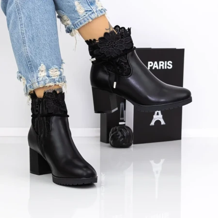 Botine Dama cu Toc gros 3AH18 Negru | Mei » Reina.Ro