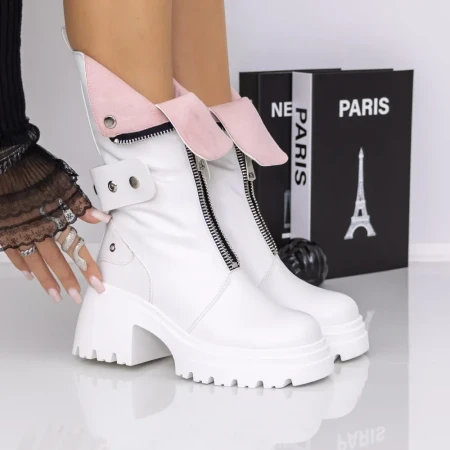 Cizme Dama cu Toc gros 3AD10 Alb | Mei » Reina.Ro