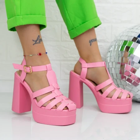 Sandale Dama cu Toc gros si Platforma TN-39 Roz » Reina.Ro