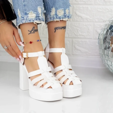 Sandale Dama cu Toc gros si Platforma TN-39 Alb » Reina.Ro