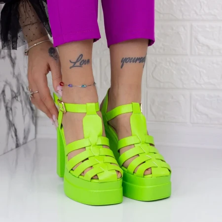 Sandale Dama cu Toc gros si Platforma TN-39 Verde » Reina.Ro