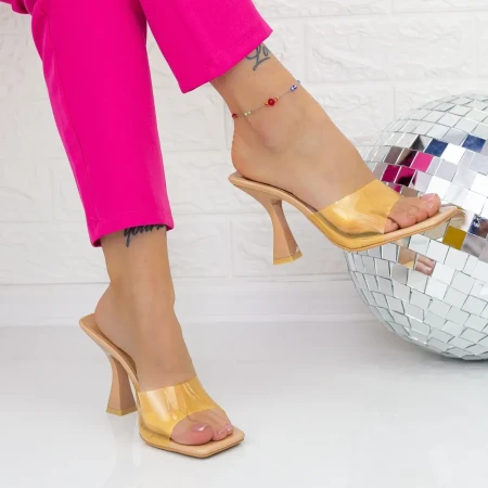 Papuci Dama cu Toc gros TN-54 Bej » Reina.Ro