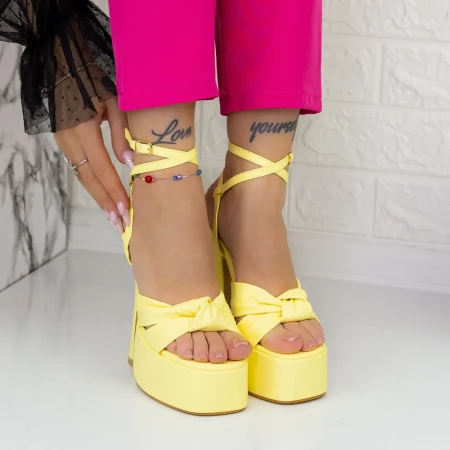 Sandale Dama cu Toc gros si Platforma 956-19 Galben » Reina.Ro