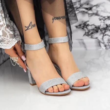 Sandale Dama cu Toc gros 2XKK230 Argintiu » Reina.Ro