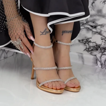 Sandale Dama cu Toc subtire si Platforma 2XKK39 Champagne » Reina.Ro