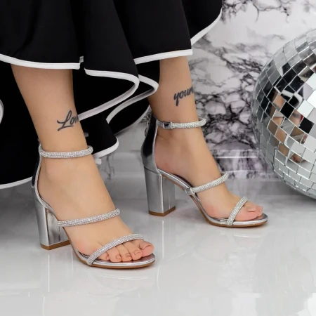 Sandale Dama cu Toc gros 2XKK86 Argintiu » Reina.Ro