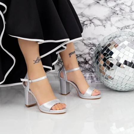 Sandale Dama cu Toc gros si Platforma 2XKK112 Argintiu » Reina.Ro