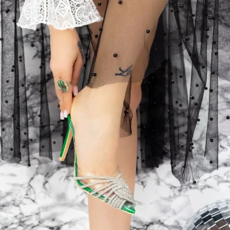 Sandale Dama cu Toc subtire JY-32 Verde » Reina.Ro