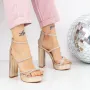 Sandale Dama cu Toc gros si Platforma 2XKK77 Champagne » Reina.Ro