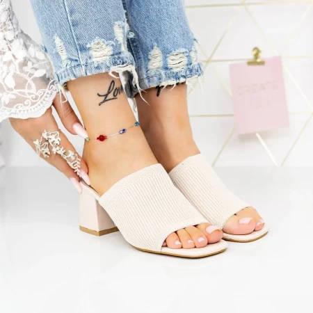 Papuci Dama cu Toc gros M325-1 Bej » Reina.Ro