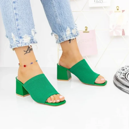 Papuci Dama cu Toc gros M325-1 Verde » Reina.Ro