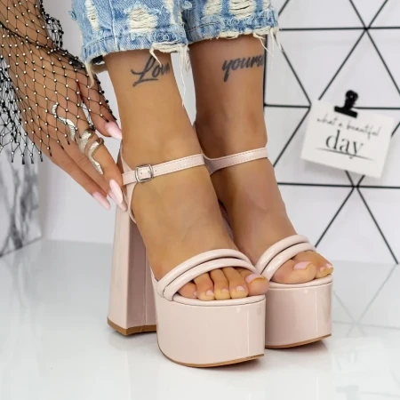 Sandale Dama cu Toc gros si Platforma 2XKK75 Bej » Reina.Ro