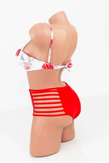 Costum de Baie Dama 2 Piese F28 Alb-Rosu » Reina.Ro