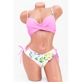 Costum de Baie Dama 2 Piese H08-2 Roz-Alb » Reina.Ro